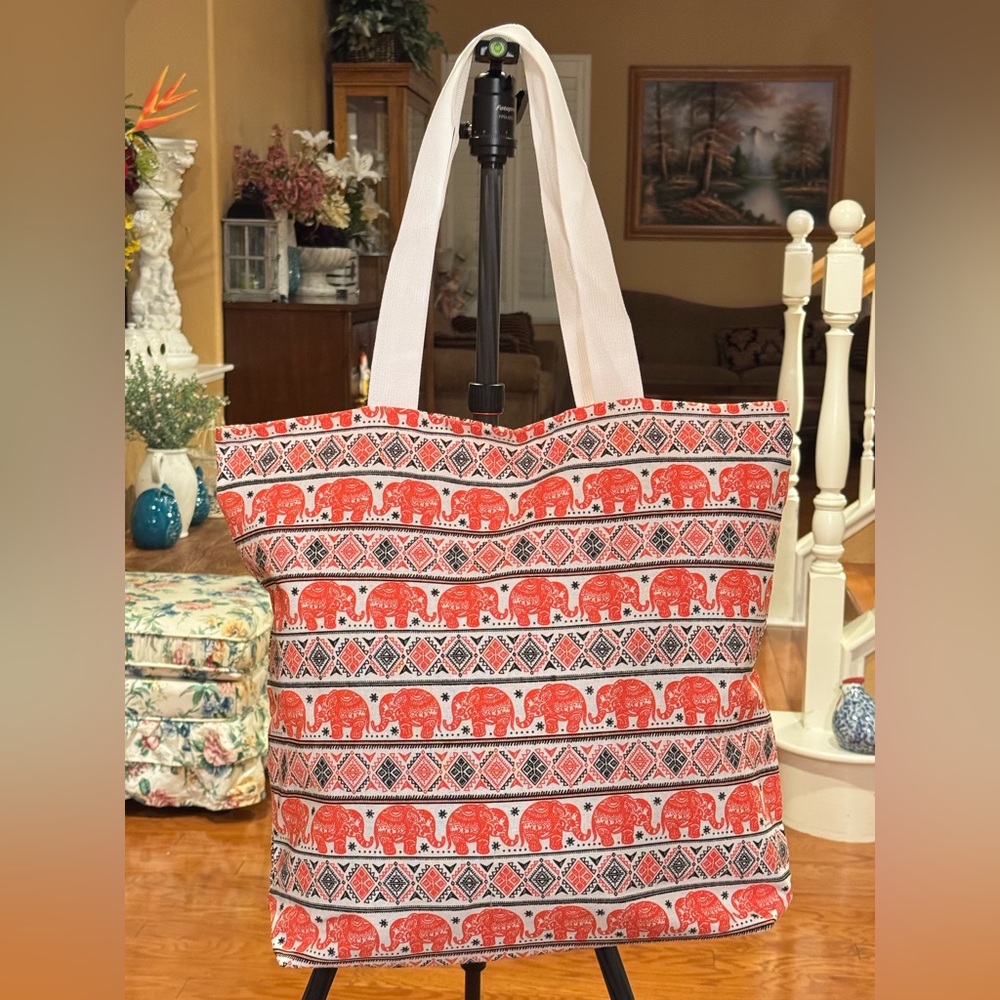 Red Elephant Pattern Tote Bag